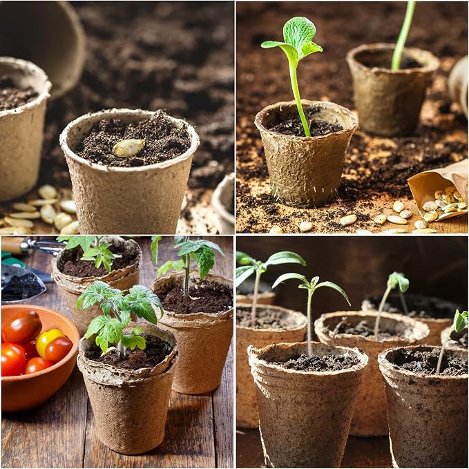 JERIA 100-Pack 3.15 Inch Peat Pots for Seedling with 100 Pcs Plant Labels,Outdoor Garden Germination Nursery Pots,Biodegradable Seed Starter Pots Kits