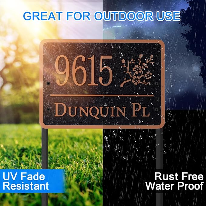 Custom House Address Sign, House Number Plaque Sign for Lawn,Yard,Ground,Driveway,Garden with 2 Stakes,Style 6
