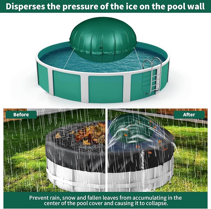 CACSPS Round Pool Pillow for for Above Ground Pools, 8Ft Pool Air Pillow for Closing Winter Pool Winterizing Kit for Ground Pool, 0.5mm PVC Material, 2X 16.5Ft Rope (Green)…
