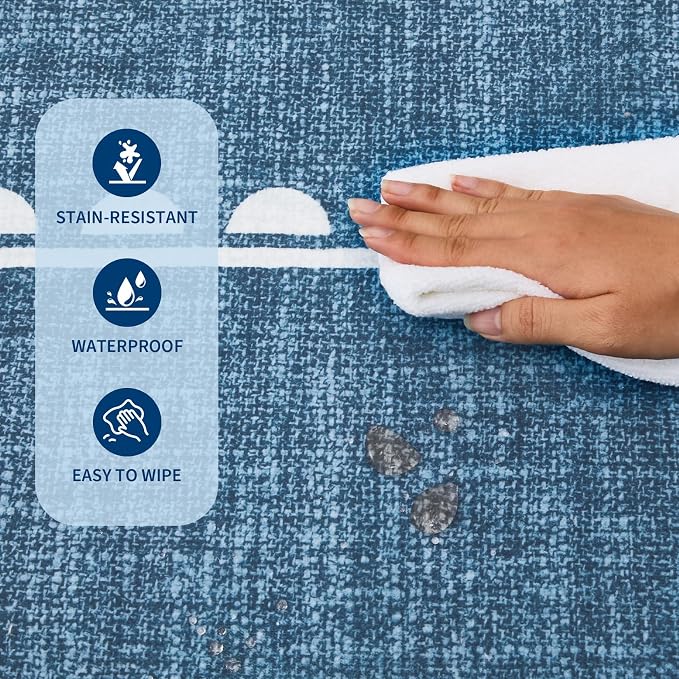 GarveeHome Scalloped Bow Rug 6x9 Washable Rugs for Living Room, Dark Blue | Non Slip Soft Low Pile Indoor Large Carpet for Nursery Girls Bedroom Decor Hallway Kids Room College Dorm Playroom