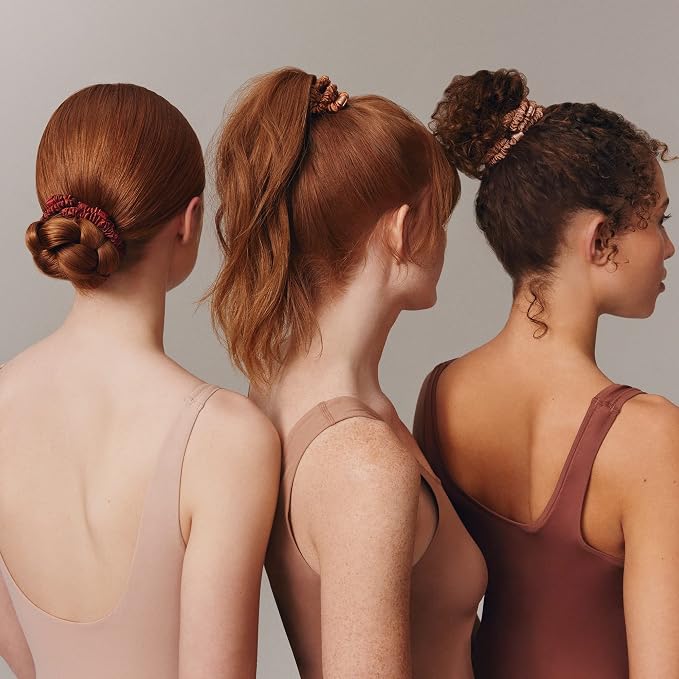 Slip Silk Hair Ties — Skinny Silk Copper Scrunchies, No Damage, No Crease, Anti-Breakage |100% Mulberry Silk | All Hair Types | Made with Proprietary Slipsilk™ | Set of 4
