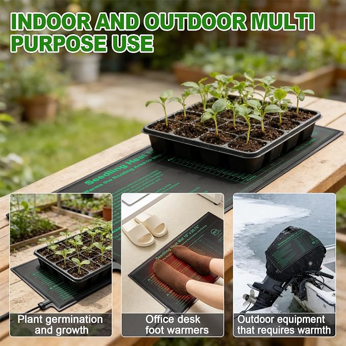 GOLOPET Seedling Heat Mat 4 Pack Dual Certified by MET and UL Plant Heating Mat Pad with Power Failure Protection Thermostatic Waterproof Suitable for Seedlings