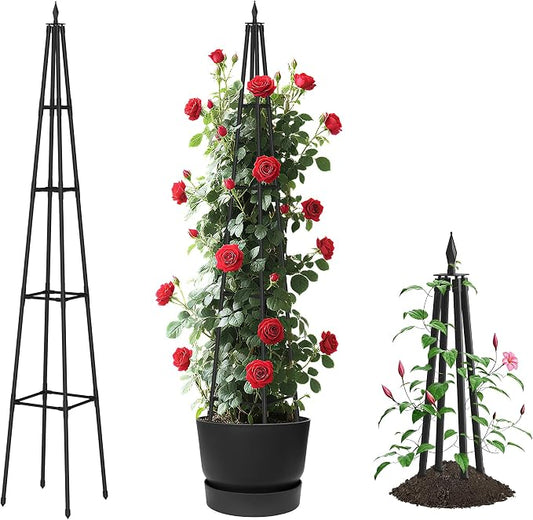 Alisisfores 6 FT Obelisk Trellis for Climbing Plants,Garden Trellis with Extra Thickened Plastic-Coated Metal Pipes, Outdoor & Indoor Garden Support for Potted Plants, Black