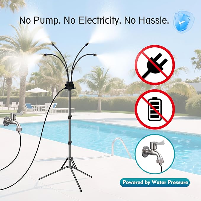 Standing Misters for Outside Patio, Adjustable Height 5.3 FT Stand Misting System for Cooling Outdoor, Portable Stand Mister for Water Mist Playing, Patio Cooling, Backyard, Porch (Black)