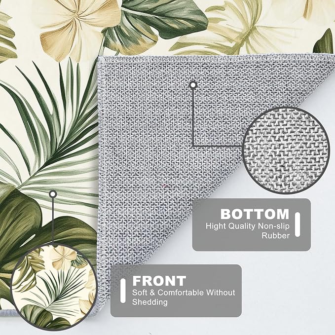 Botanical Monstera Area Rug for Living Room Boho Floral 2x3 Entryway Rug Modern Tropical Leaves Rugs Non Slip Low Pile Machine Washable Green Palm Floor Carpet for Indoor Bedroom Dining Room Kitchen