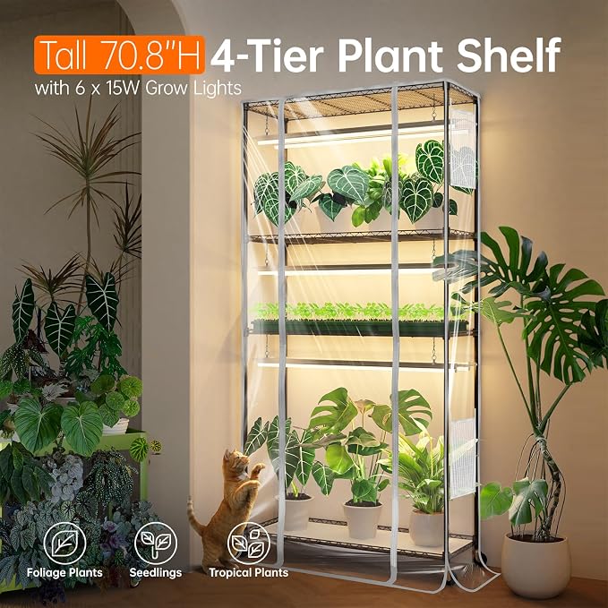 Bstrip Indoor Greenhouse with Grow Light, Indoor Greenhouse Cabinet with 6 Pack 90W Grow Lights with Timer, Mini Green House for Indoor Plant, Seed Starter, Seeding, 35.4"x13.8"x70.8"