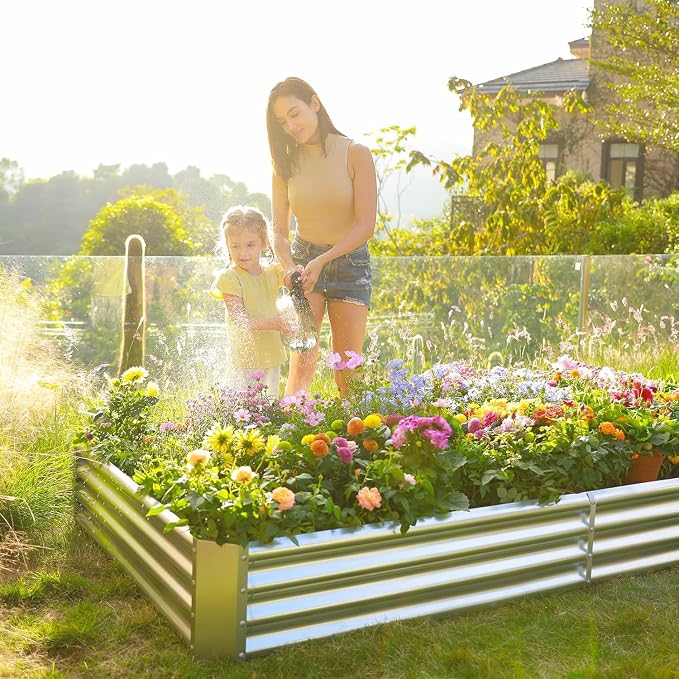 Land Guard 2 Pack 6×3×1ft Galvanized Metal Raised Garden Bed, Metal Planter Kit Box Outdoor for Deep-Rooted Vegetables, Flowers, Green and Herbs……