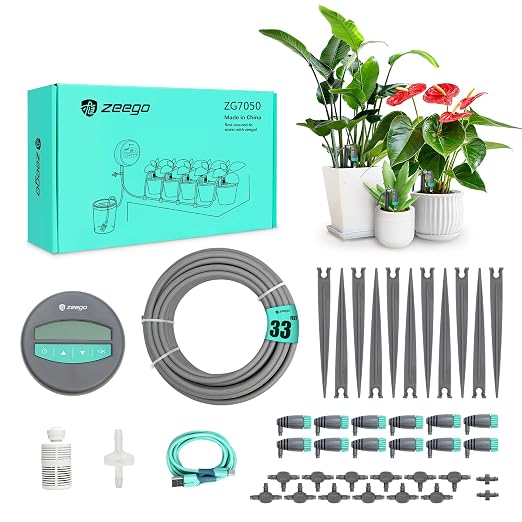 ZEEGO Automatic Plant Waterer for Up to 10 Potted Plants, No Faucet Required Drip Irrigation System, Battery or AC Powered Automatic Watering System for Indoor & Outdoor Gardens, Vacation Plant Care