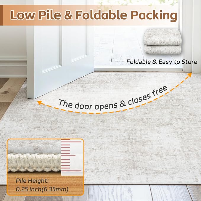 6x9 Area Rugs for Living Room: Washable Soft Light Brown Abstract Carpet | Non-Slip TPE & Stain Resistant,0.25" Low-Pile,Kids Pet Friendly Modern Decor for Dining Room Farmhouse Office, Non-Shedding