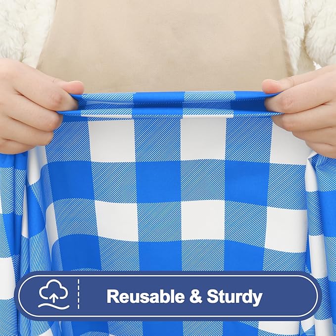 Smiry Picnic Table Cover with Bench Covers, Waterproof Elastic Fitted Tablecloths for 24x48 Rectangle Tables, Washable Buffalo Plaid Tablecloth for Camping, Outdoor (Blue & White, 24" x 48")