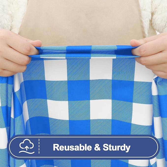Smiry Picnic Table Cover with Bench Covers, Waterproof Elastic Fitted Tablecloths for 6 Foot Rectangle Tables, Washable Buffalo Plaid Tablecloth for Camping, Outdoor (Blue & White, 30"x72")