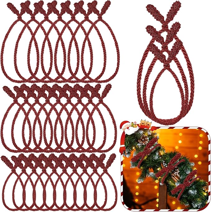 Zhengmy 24 Pcs Christmas Garland Ties Extra Long 30'' 25'' 20'' Burgundy Decorative Twist Tie for Banister Reusable Flexible Twist Tie for Garland Stairway Railing Home Xmas Holiday Decor