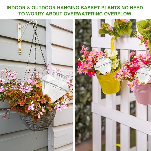 Watering Globes XL- 4 Pcs Diamond Plastic Shape Plant Watering Globes Self Watering Planter Insert 17oz Large for Indoor＆Outdoor Plants Watering Bulbs