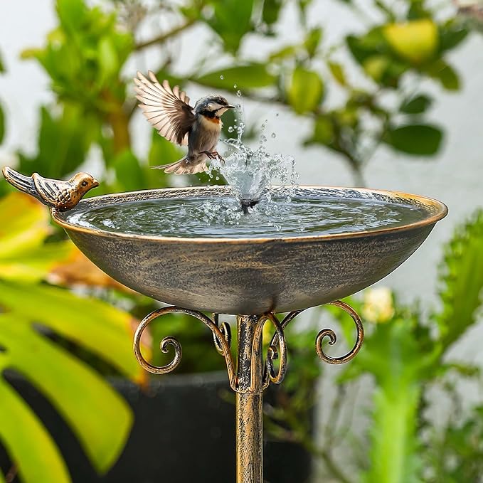 Diam 11.4" W*27.6" H Cast Iron Pedestal Bird Bath, Bird Baths for Outdoors, Seed Tray Garden Yard Decoration