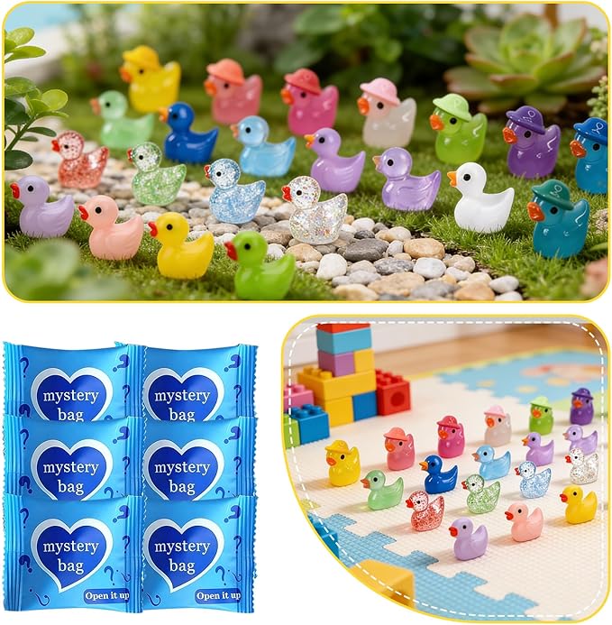 Mini Glow In The Dark Animal Resin Models, Resin Animals Mystery Bags, Individually Wrapped Blind Bags Tiny Animal Figurines, Collectible Mini Animals For Fairy Garden, DIY Crafts (200, Z-Ducks)