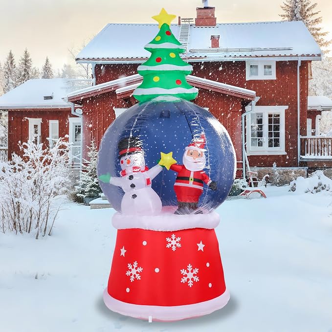 MUMTOP Inflatable Snow Globe-Christmas Inflatable Outdoor Decoration - 7.68 FT Snowglobe Inflatable Outdoor with Snowman and Santa Inside Lighted Blow Up Inflatables for Garden Yard Outside Decor