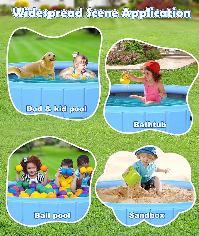 EPN Foldable Dog Pool with Sprinkler, Large Non-Slip PVC Pet Bath, 79 Inch | 2-in-1 Pet Bath and Sprinkler with Non-Slip Base for Dogs and Kids, Ideal for Backyard Cooling, Bathing and Summer Water Play