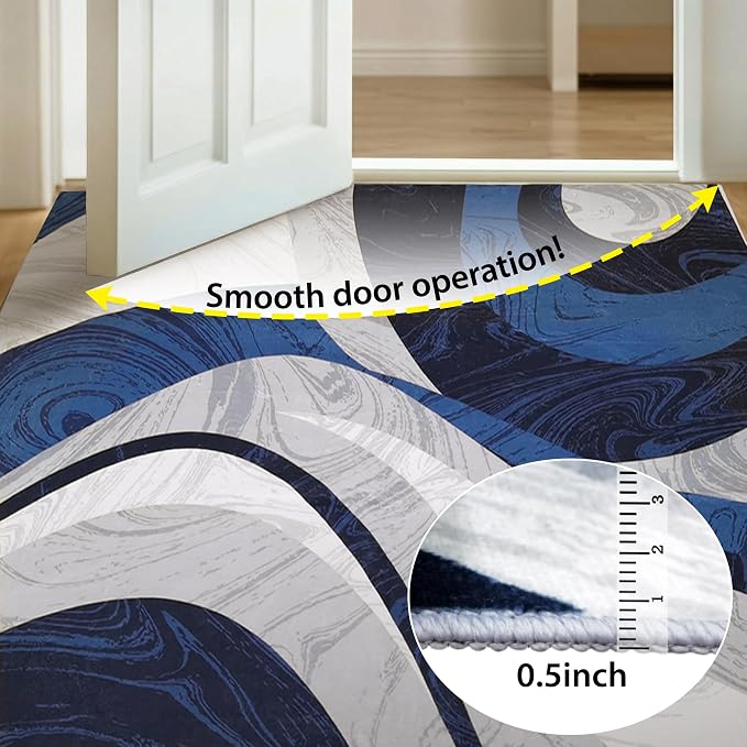 Washable Area Rug for Living Room, Indoor, Dinig Room – Soft Pile Non-Slip Rug for Kitchen – Modern Contemporary Design Machine Washable Carpet, Foldable Rug, Easy to Clean – (5X7-Dark Blue)