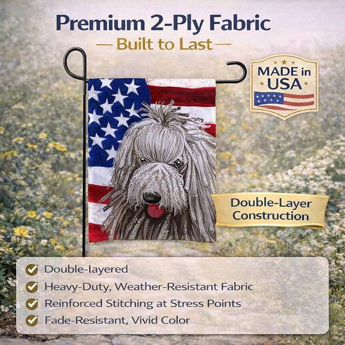 Caroline's Treasures CK6594GF Komondor American Flag Garden Flag Mailbox Flag Decorative Yard Flag Banner Outside Patio Artwork Yard Flower Beds, Garden Size, Multicolor