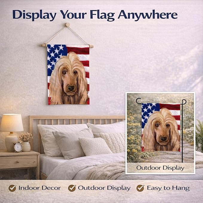Caroline's Treasures CK6511GF English Cocker Spaniel American Flag Garden Flag Mailbox Flag Decorative Yard Flag Banner Outside Patio Artwork Yard Flower Beds, Garden Size, Multicolor