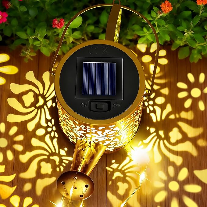 Solar Lights Garden Decor, Waterproof Solar Watering Can with Butterfly Garden Stakes, Outdoor Light with Cascading Lights for Outside Patio Lawn Porch, Birthday Gift for Women Mothers Day