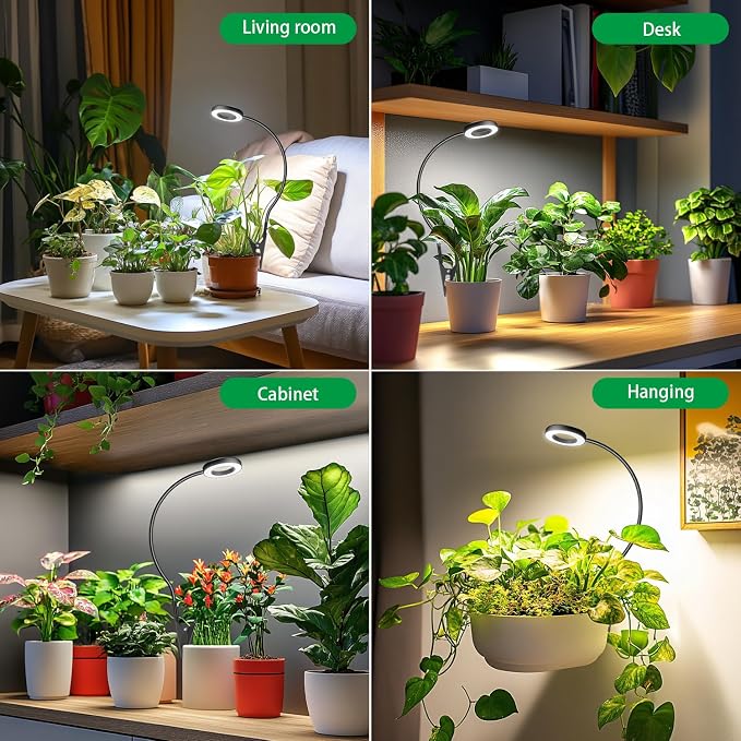Plant Lights for Indoor Growing, 144 LED Full Spectrum Grow Light with Clip 3 Pack, Black Halo Indoor Plant Light 2 Installation Options with 6/12/16H Timer, 5 Dimmable, 3 Modes
