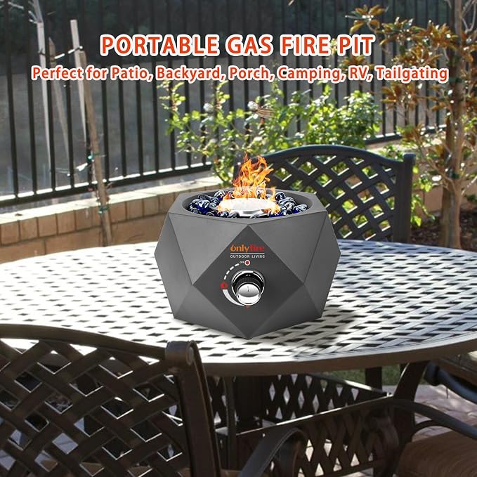 14” Modern Tabletop Fire Pit for Table with Umbrella Hole, Portable Gas Firepit for 1lb Propane Gas, Patio Backyard Porch Camping RV Tailgating, Bottom-Mounted FP003