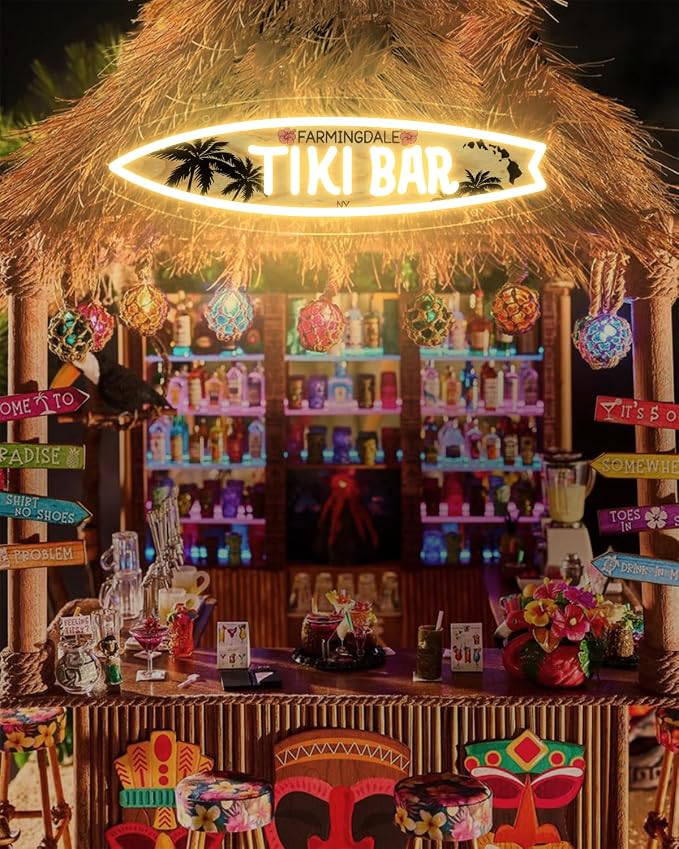 Custom Tiki Bar Neon Sign, Personalized UV Printing Tiki Coconut Tree LED Signs, Bar Neon Lights Customizable for Home Pub Man Cave Lounge Pool Party Summer Decor Outdoor, Men Dad Gifts