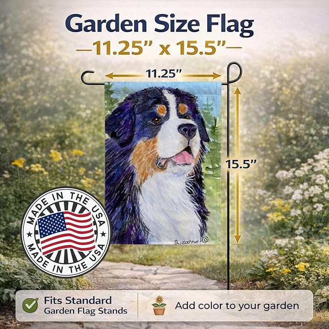 Caroline's Treasures SS8867GF Bernese Mountain Dog Garden Flag Mailbox Flag Decorative Yard Flag Banner Outside Patio Artwork Yard Flower Beds, Garden Size, Multicolor