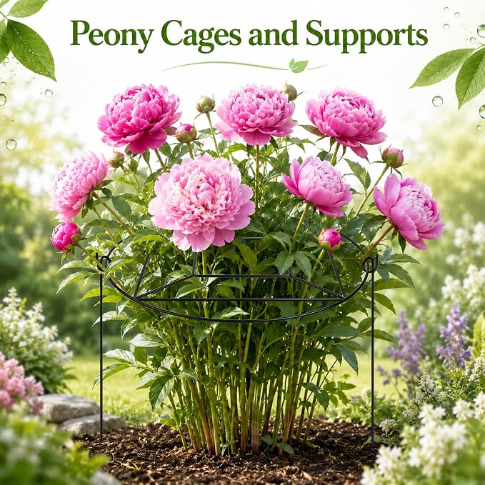 Coolrunner 8 Pack Peony Cages & Supports,12" D x 16" H Plant Support Rings | Heavy Duty Metal Peony Support Cage with 3 Legs, Plants Support Cage for Flower Strawberry Rose Hydrangeas, Heavy Blooms