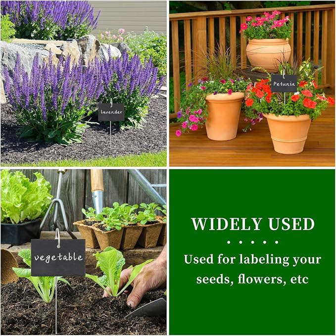 15 Pcs Slate Plant Labels with Chalk Pencils Outdoor Garden Marker Label Signs with Stakes for Plants, Vegetables, Herb, Flowers (Rectangular)