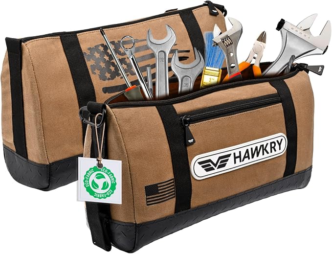 HAWKRY Heavy Duty Canvas Tool Bag – Waterproof Canvas Zipper Pouch, Garden Tool Bag, Construction Bags Heavy Duty, Small Zipper Pouch, Motorcycle Tool, Multipurpose Fishing Bag