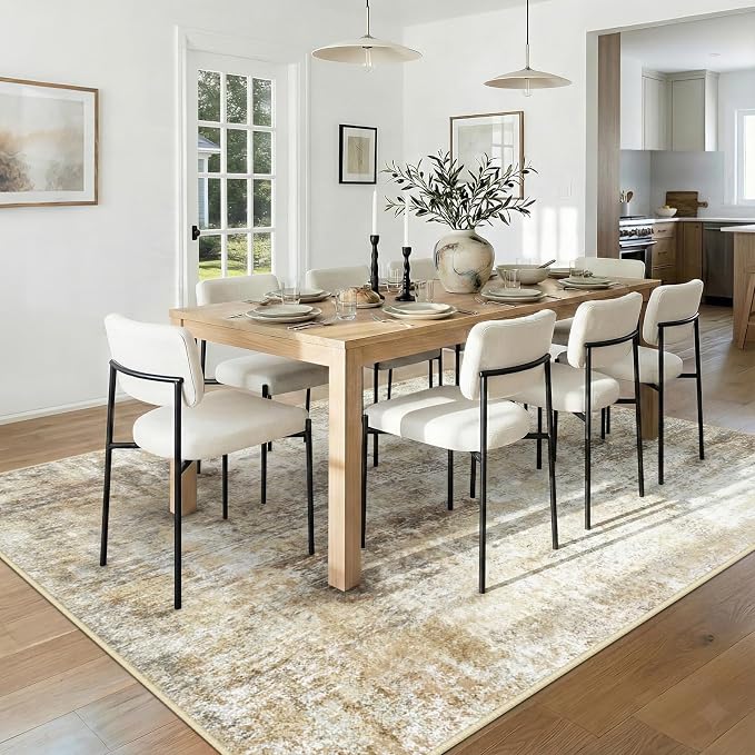 RELEANY Washable 6'x9' Abstract Area Rug for Living Room Neutral Brown | Carpet for Bedroom, Kitchen, Office, Hallway and Entryway, Printed Pattern, Non‑Slip, Soft, Stain‑Resistant, Easy to Clean