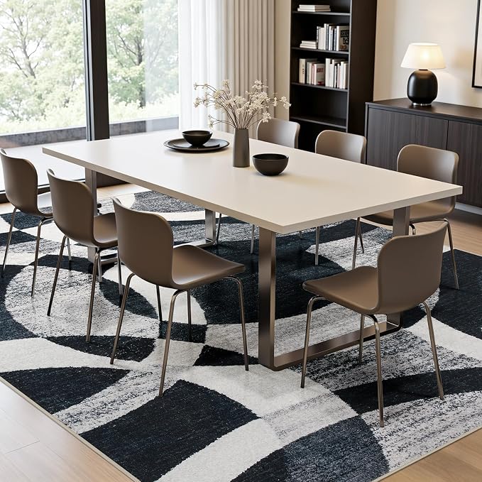 Joydeco Washable Geometric 8x10 Area Rugs for Living Room, Black Gray White | Non-Slip Low Pile Soft Stain Resistant Dark Gray Modern Pet Child Friendly Carpet for Bedroom Dining Room Home Office