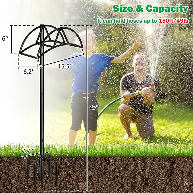 Gtongoko Garden Hose Holder for Outside 47" Heavy Duty Freestanding Water Hose Holder with 5 Stable Spikes Metal Hose Stand Holds Up to 150FT Hose & 49LB Detachable Hose Storage for Yard Lawn Patio