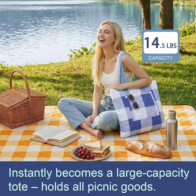 2 in 1 Tote Picnic Blanket Waterproof Outdoor Camping Mat,Large Capacity Beach Blanket 80''x80'' 7 Layers Easy to Foldable and Carry.