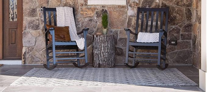 Unique Loom Outdoor Trellis Collection Area Rug - Tribal Trellis (9' x 12' Rectangle, Gray/ Black)