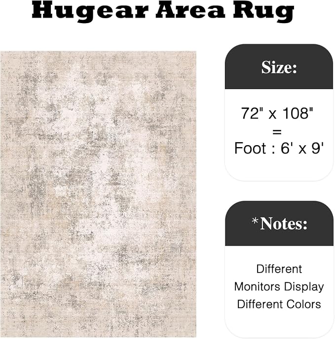 6x9 Beige Modern Abstract Washable Area Rug for Living Room | Low Pile, Non Slip, Modern Abstract Style, Soft Indoor Rug for Living Room, Bedroom, Dining Room, Office, Home Decor