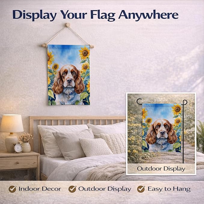 Caroline's Treasures DAC6058GF Cocker Spaniel in Sunflowers Garden Flag Mailbox Flag Decorative Yard Flag Banner Outside Patio Artwork Yard Flower Beds, Garden Size, Multicolor