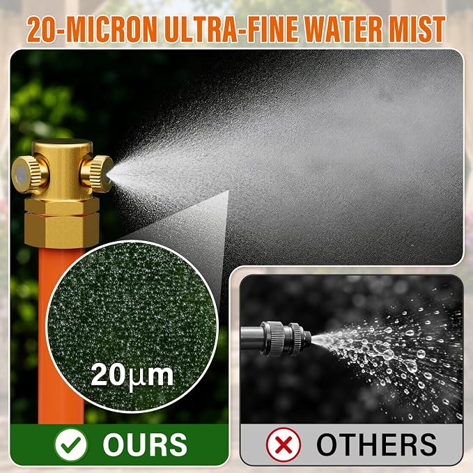 SPECILITE Misters for Outside Patio, 6.5 FT Hose Mister Cooling System, 360° Cover Outdoor Water Mist Kit with 6 Brass Nozzles and 4 Brass Plugs, for Garden, Backyard, BBQ, Pet, Chicken Coop (1 Pack)