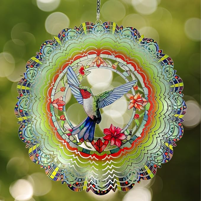 Eandisom Wind Spinners Outdoor Hummingbird - Birthday Gifts for Women Mom Grandma, Hanging Wind Spinner 12 inch 3D Wind Sculptures for Garden Decor for Outside, Patio, Yard, Outdoor