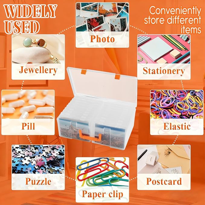 Photo Storage Box 5 x 7 Inches, 18 Inner Photo Cases with Dividers, Clear Acid-Free Photo Storage Containers with Handle, Photo Organizer Craft Keeper for Stickers, Craft, Stamp