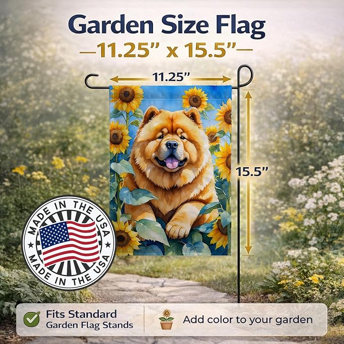 Caroline's Treasures DAC6055GF Chow Chow in Sunflowers Garden Flag Mailbox Flag Decorative Yard Flag Banner Outside Patio Artwork Yard Flower Beds, Garden Size, Multicolor