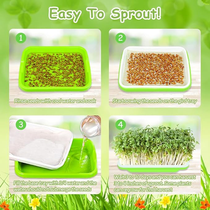 Legigo 5 Pack Seed Sprouter Trays- Soil-Free Cultivation Microgreens Tray, BPA Free Nursery Tray with Planting Paper for Indoors or Outdoors Sprouting Seeds, Grow Grass, Beans (Without Lids)
