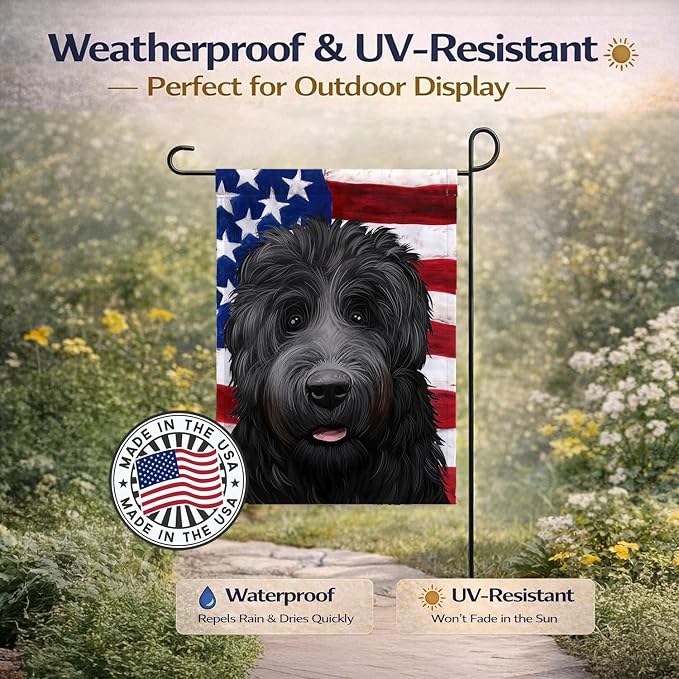 Caroline's Treasures CK6438GF Black Russian Terrier American Flag Garden Flag Mailbox Flag Decorative Yard Flag Banner Outside Patio Artwork Yard Flower Beds, Garden Size, Multicolor
