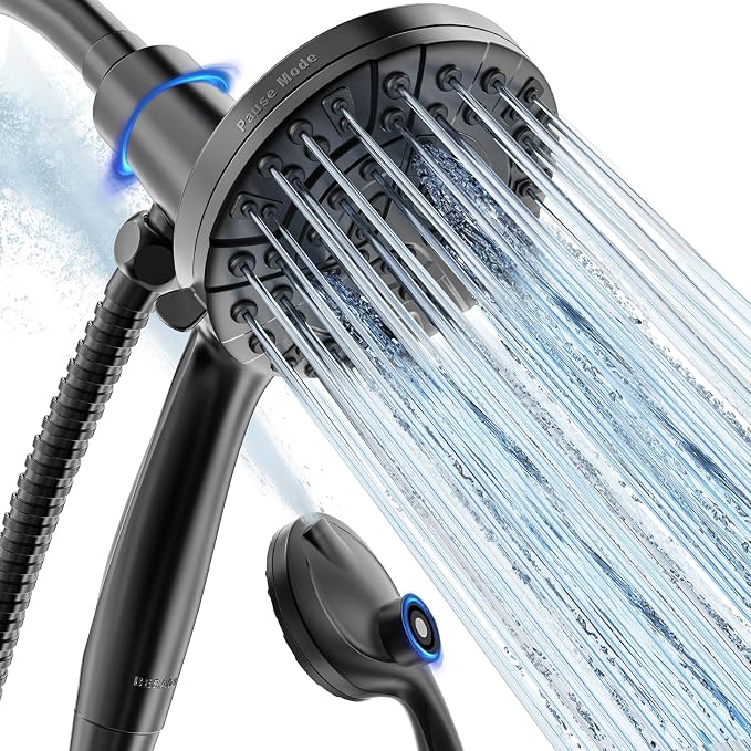 BESAQUO Shower Head, 9 Settings High Pressure shower head with handheld, Built-in Pause Mode & Power Wash, Non-Clogging Nozzles, 6ft Hose,Bracket(Matte Black, Magnetic 9 Settings)