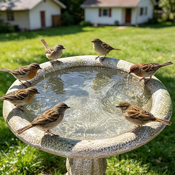 SKYFIRE 23.8" Tall Pedestal Bird Bath for Outdoor, Antique Weathered Concrete Birdbath with Decorative Carving, Durable Freestanding Fiber-Reinforced Cement Bird Bath for Garden, Patio, Lawn, Backyard