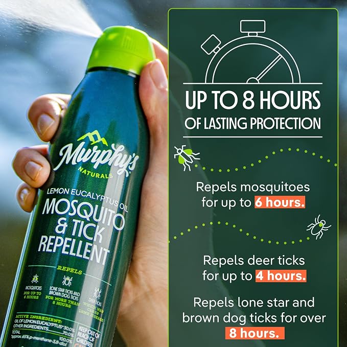 Murphy's Naturals Mosquito & Tick Bug Repellent Spray, 6 fl oz (Pack of 2) | Oil of lemon eucalyptus, EPA-registered & DEET-free*; 6 fl oz mist 2-pack protects skin & gear up to 6 hours
