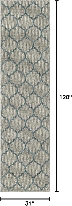 Unique Loom Outdoor Trellis Collection Area Rug (2' 7" x 10' Runner, Gray/ Ivory)
