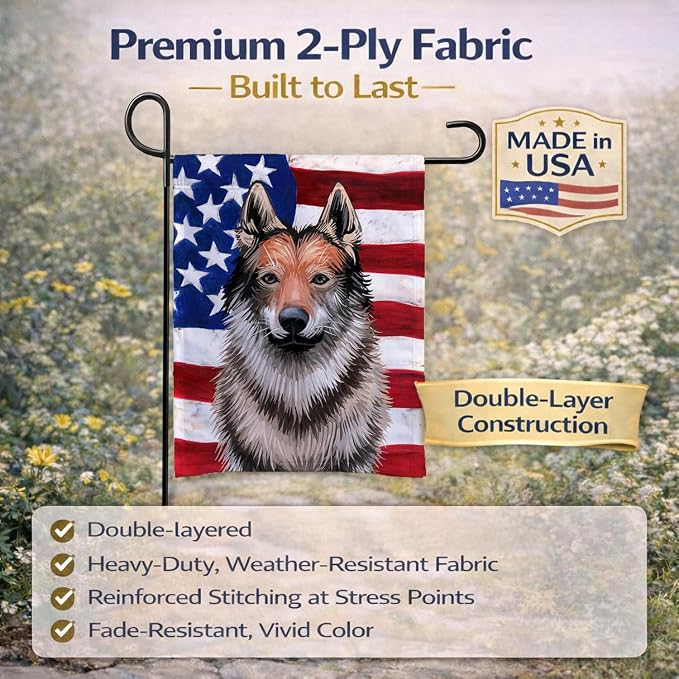Caroline's Treasures CK6499GF Czechoslovakian Wolfdog American Flag Garden Flag Mailbox Flag Decorative Yard Flag Banner Outside Patio Artwork Yard Flower Beds, Garden Size, Multicolor